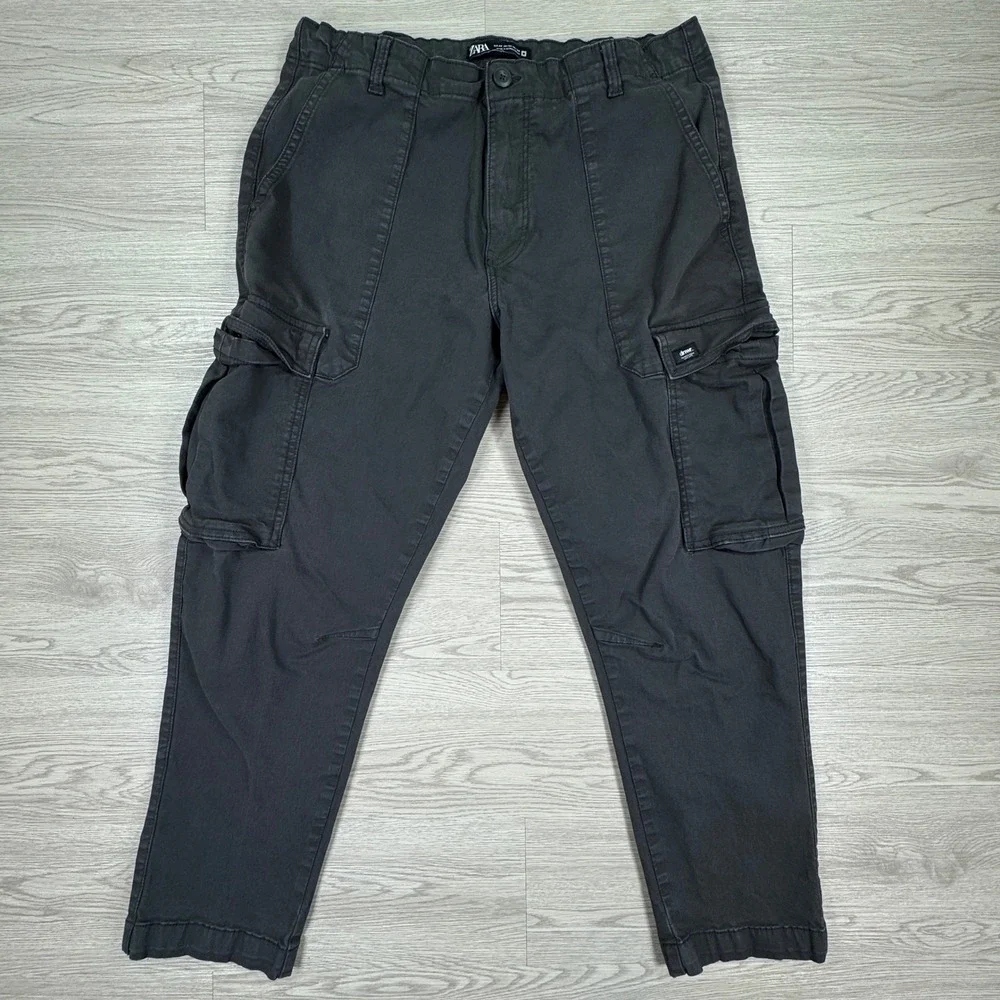 Zara Men's Cargo Pants DNWR Technical Fabric Black 34 Tactical Utility Pockets